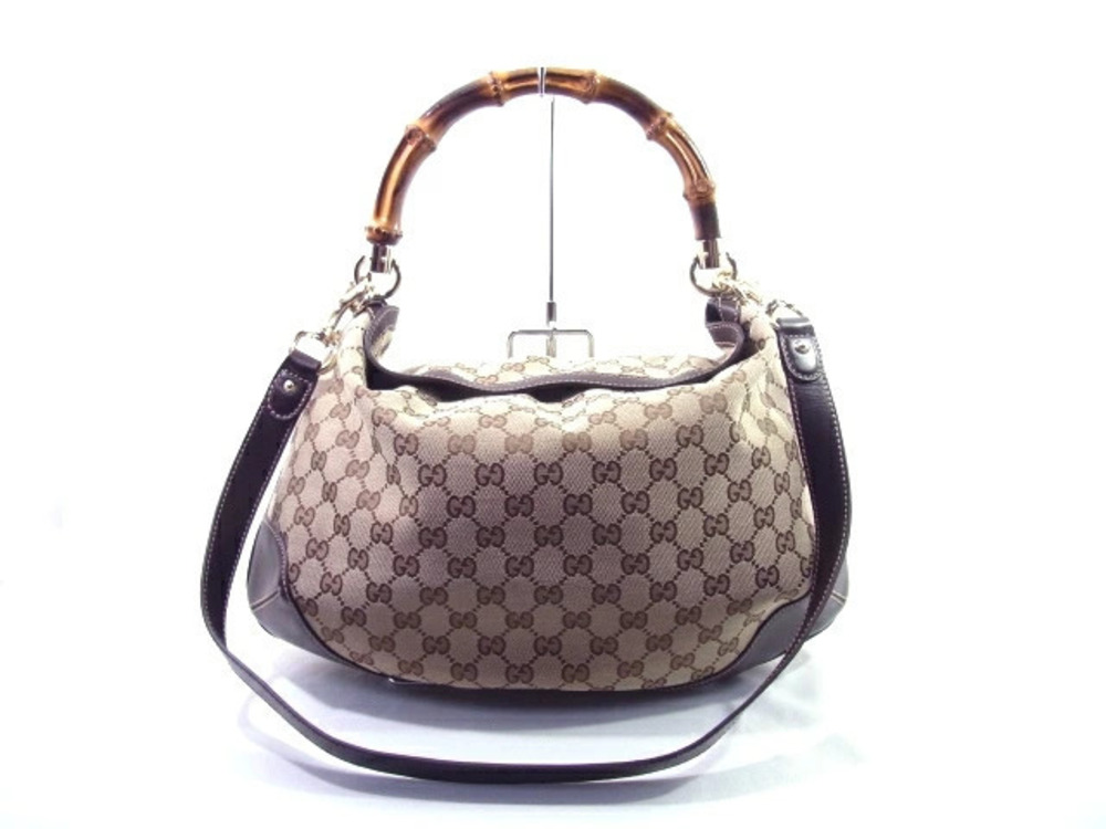 Gucci shoulder bag bamboo canvas calfskin
